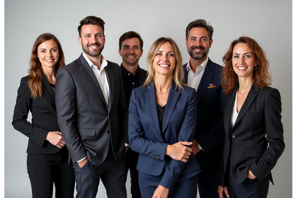 Equipo de fotógrafos profesionales de SolLuz Studios en su estudio de Madrid